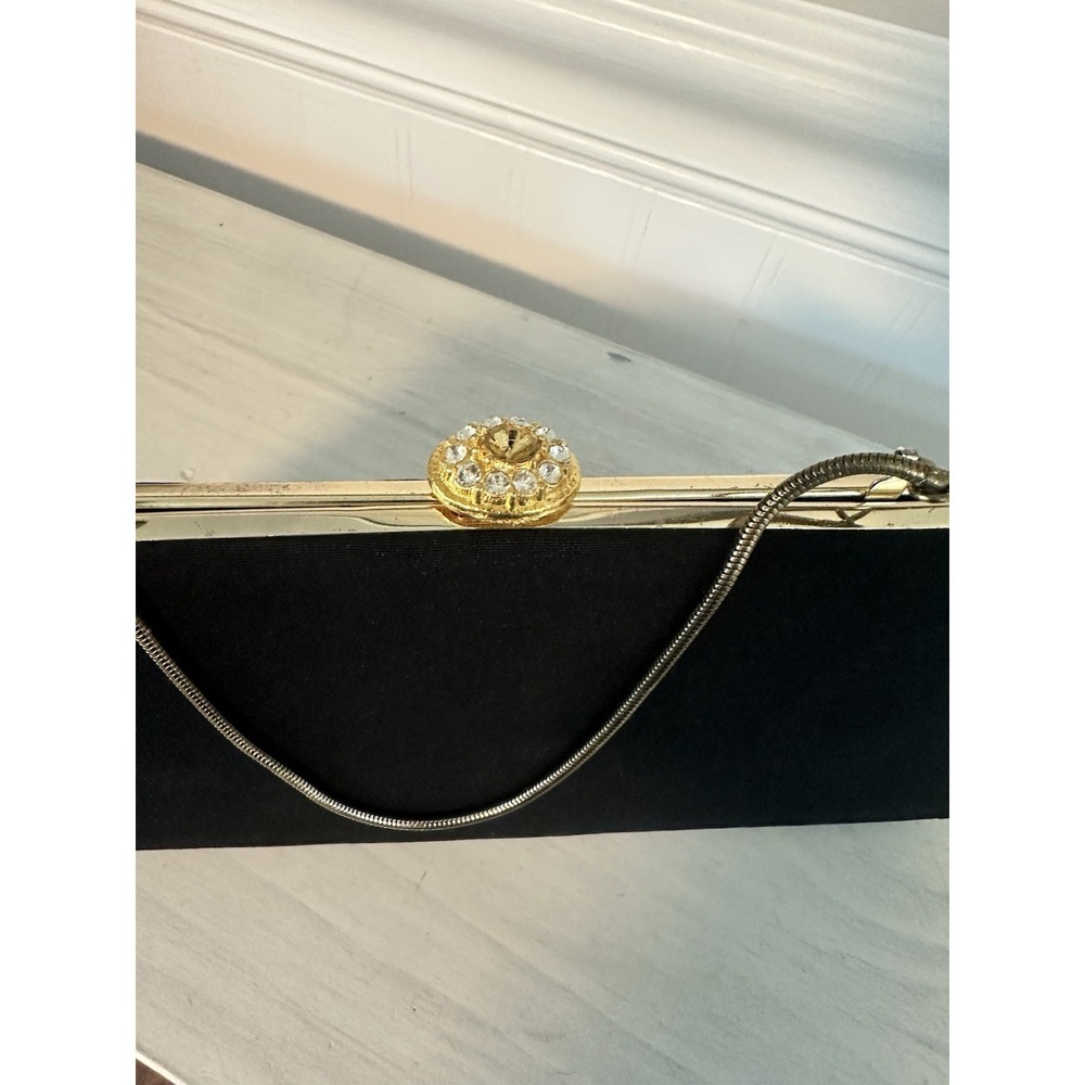 Vintage 50s Handbag Black Fabric Gold-tone Hardware W/Handle Evening Clutch